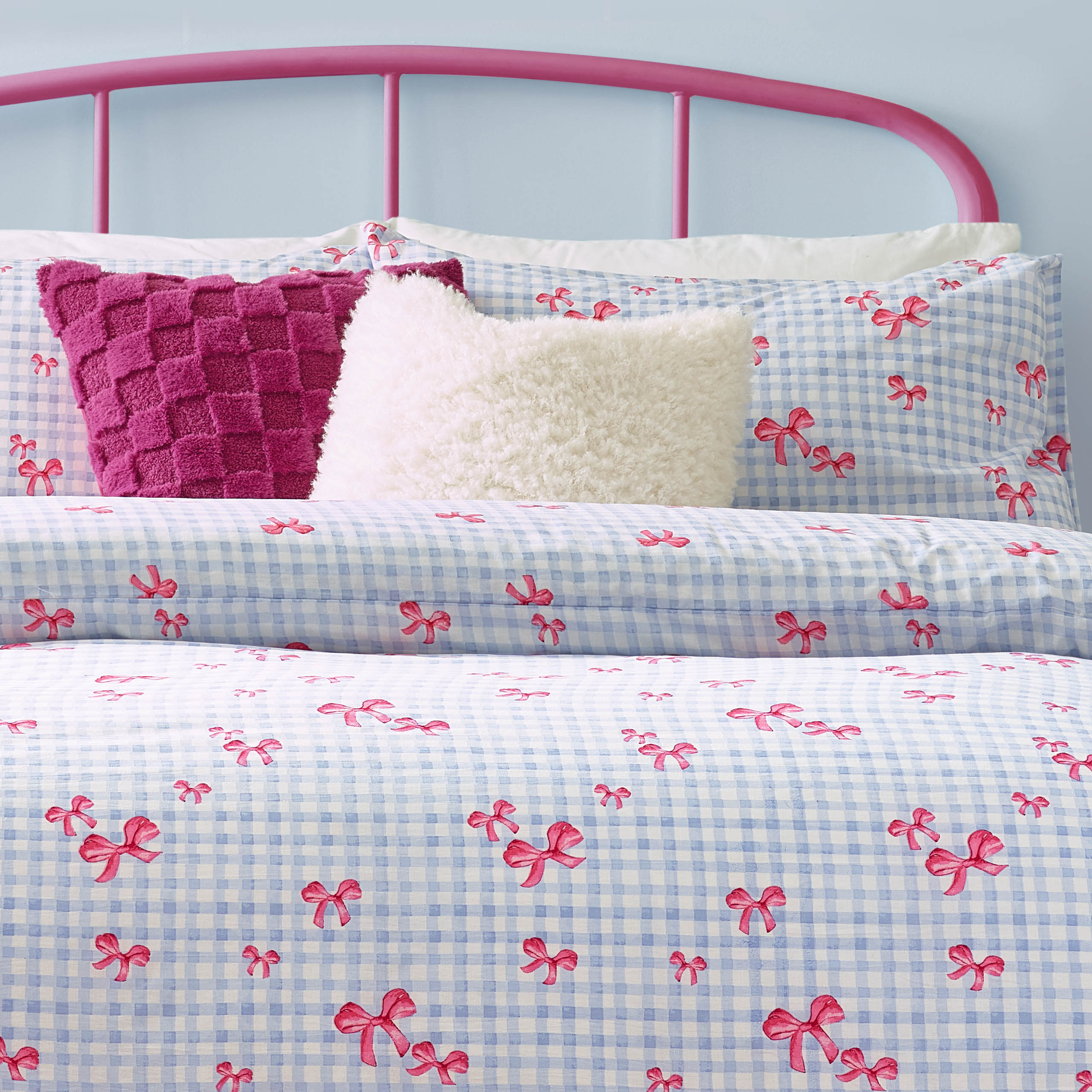 Gingham Bows Printed Duvet Cover Set