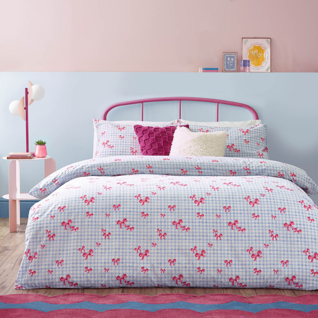 Gingham Bows Printed Duvet Cover Set