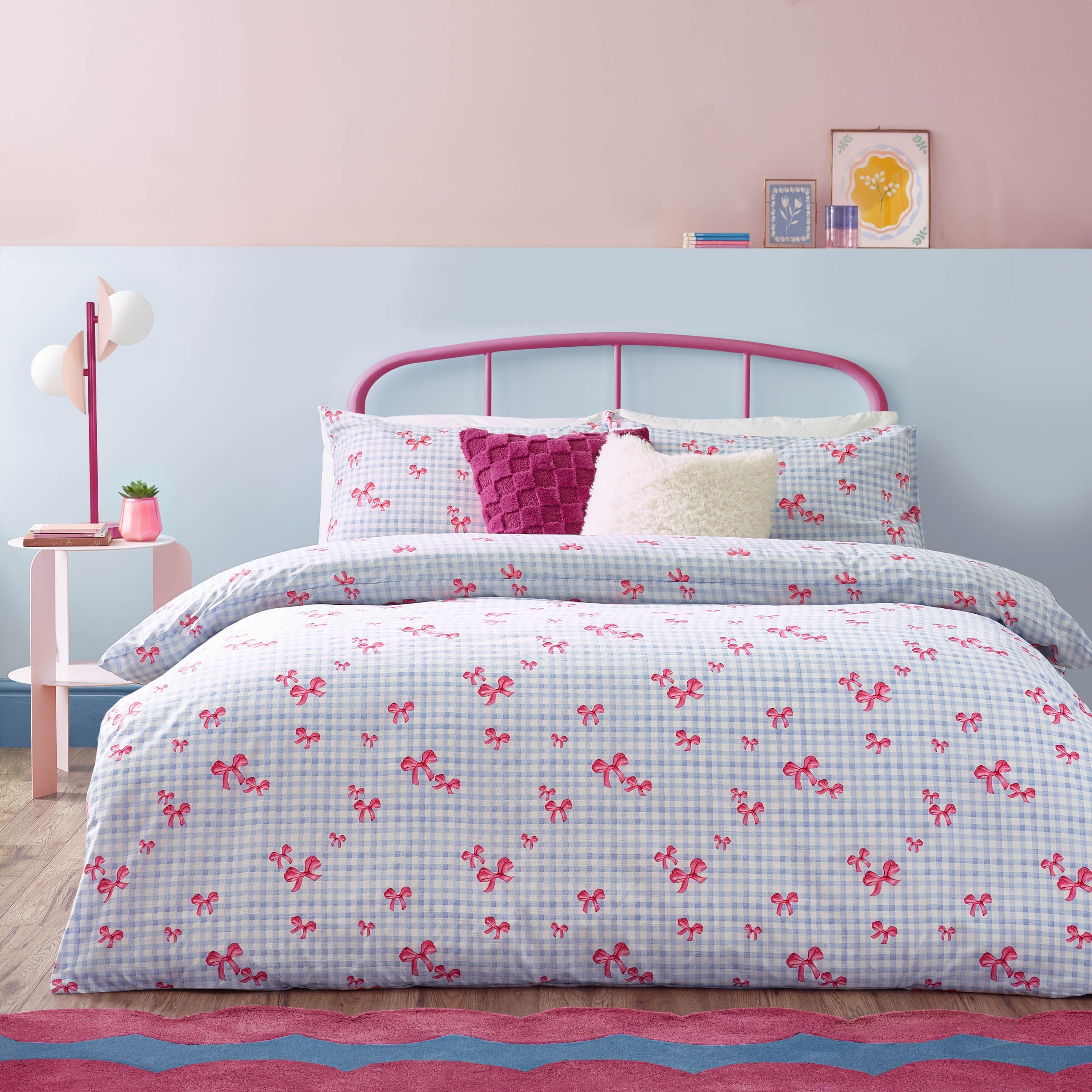 Gingham Bows Printed Duvet Cover Set