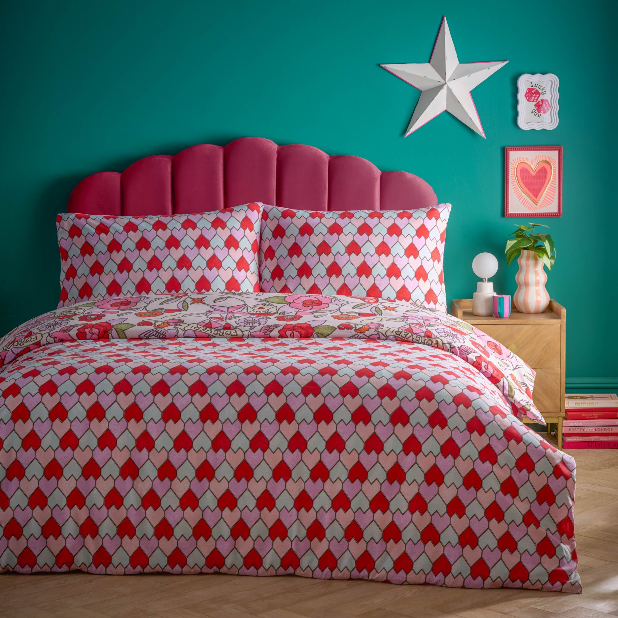 Glass Hearts Printed Duvet Cover Set
