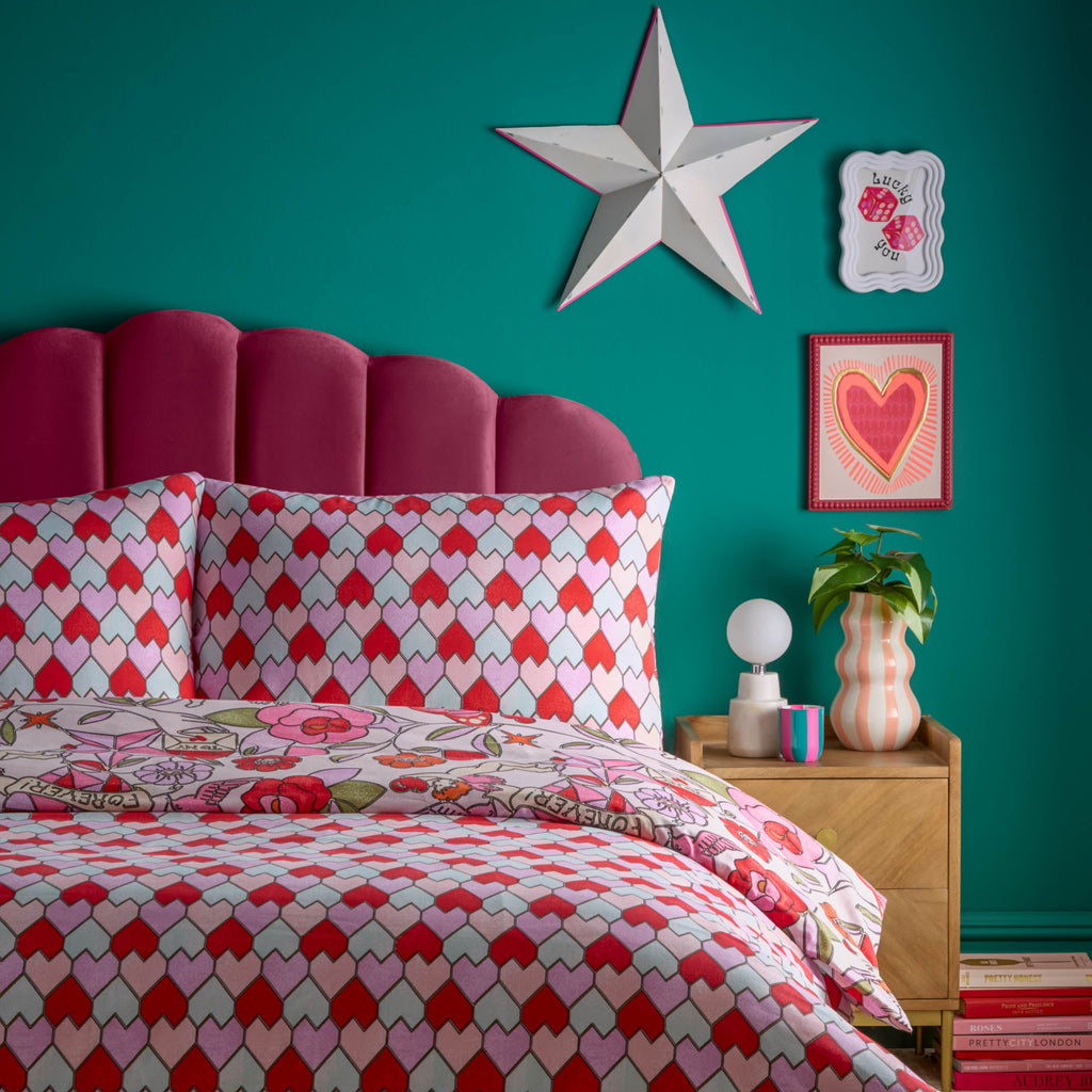 Glass Hearts Printed Duvet Cover Set