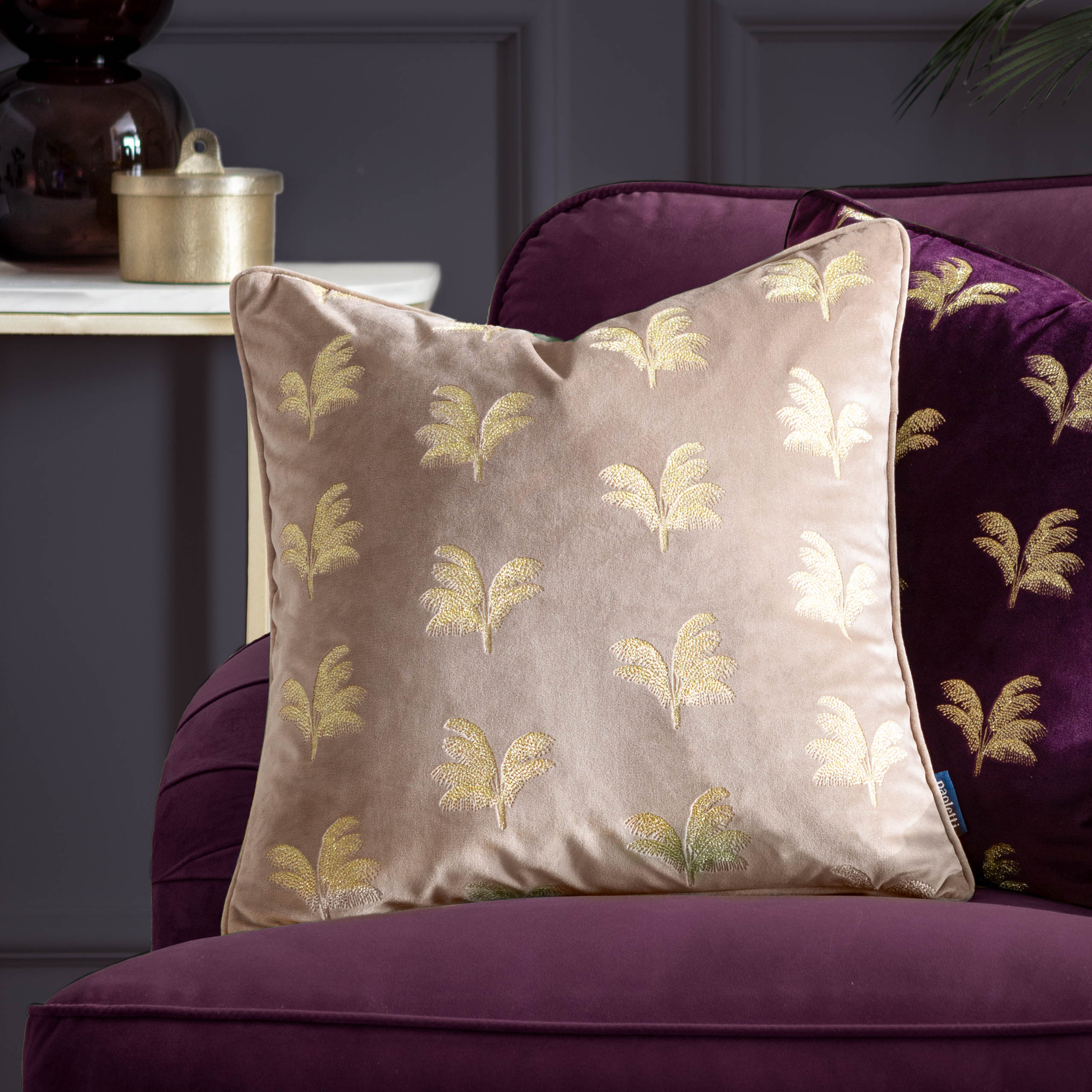 Guilded Palms Embroidered Cushion