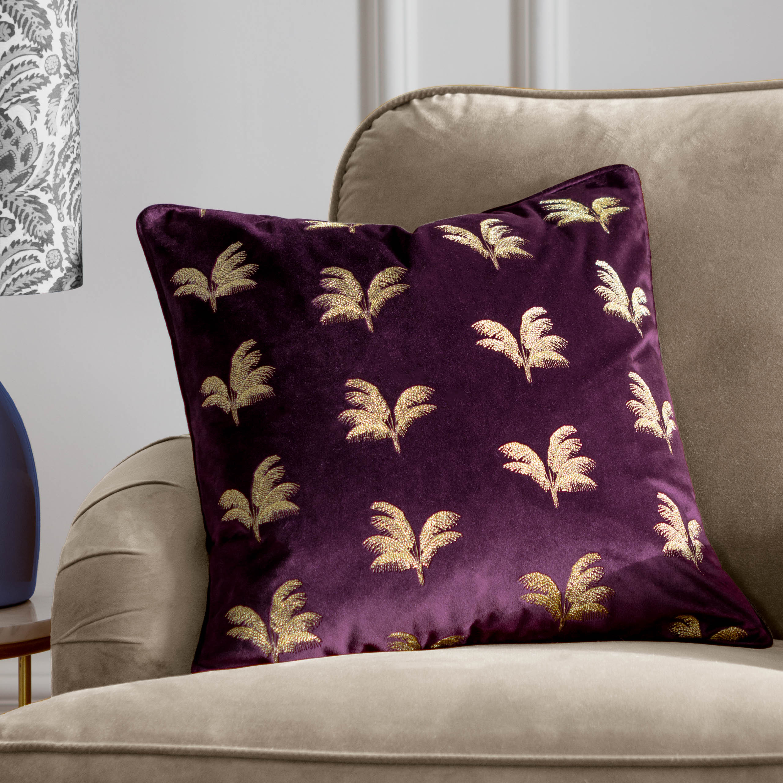 Guilded Palms Embroidered Cushion