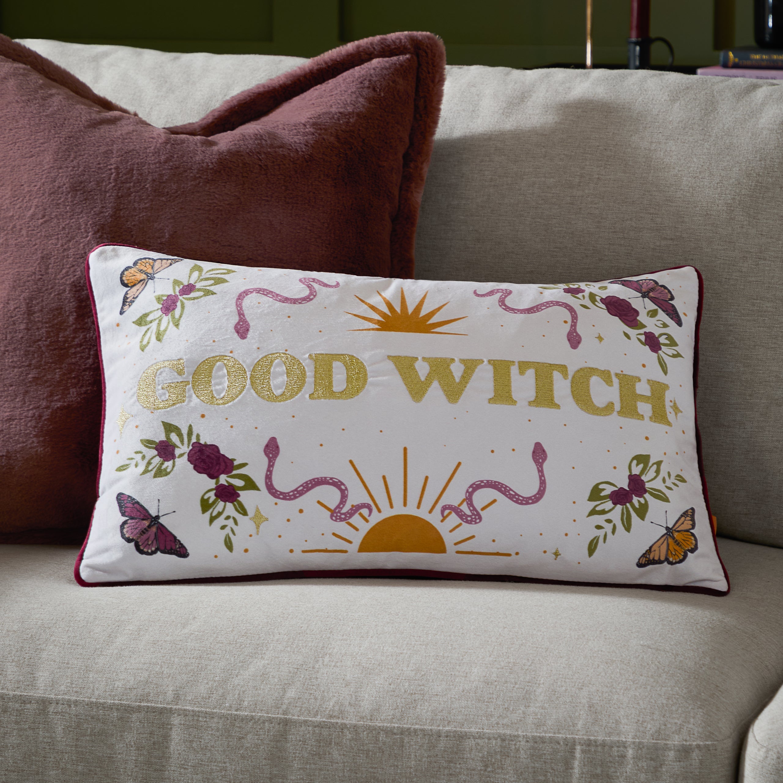 Good Witch Embroidered Velvet Cushion