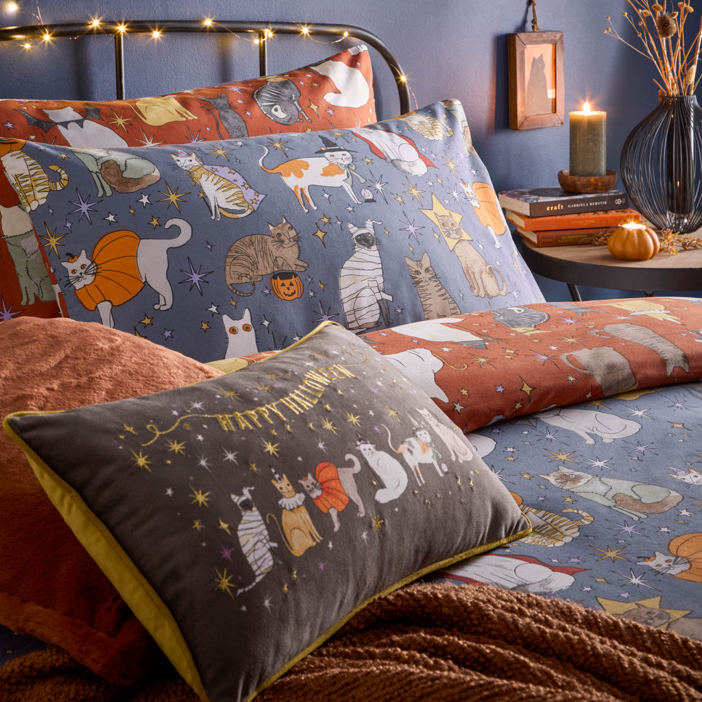 Halloween Pawty Printed Reversible Duvet Cover Set