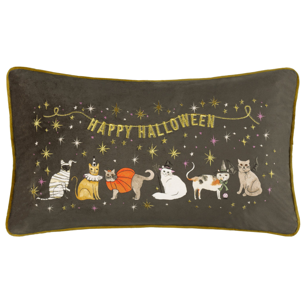 Halloween Pawty Embroidered Velvet Cushion