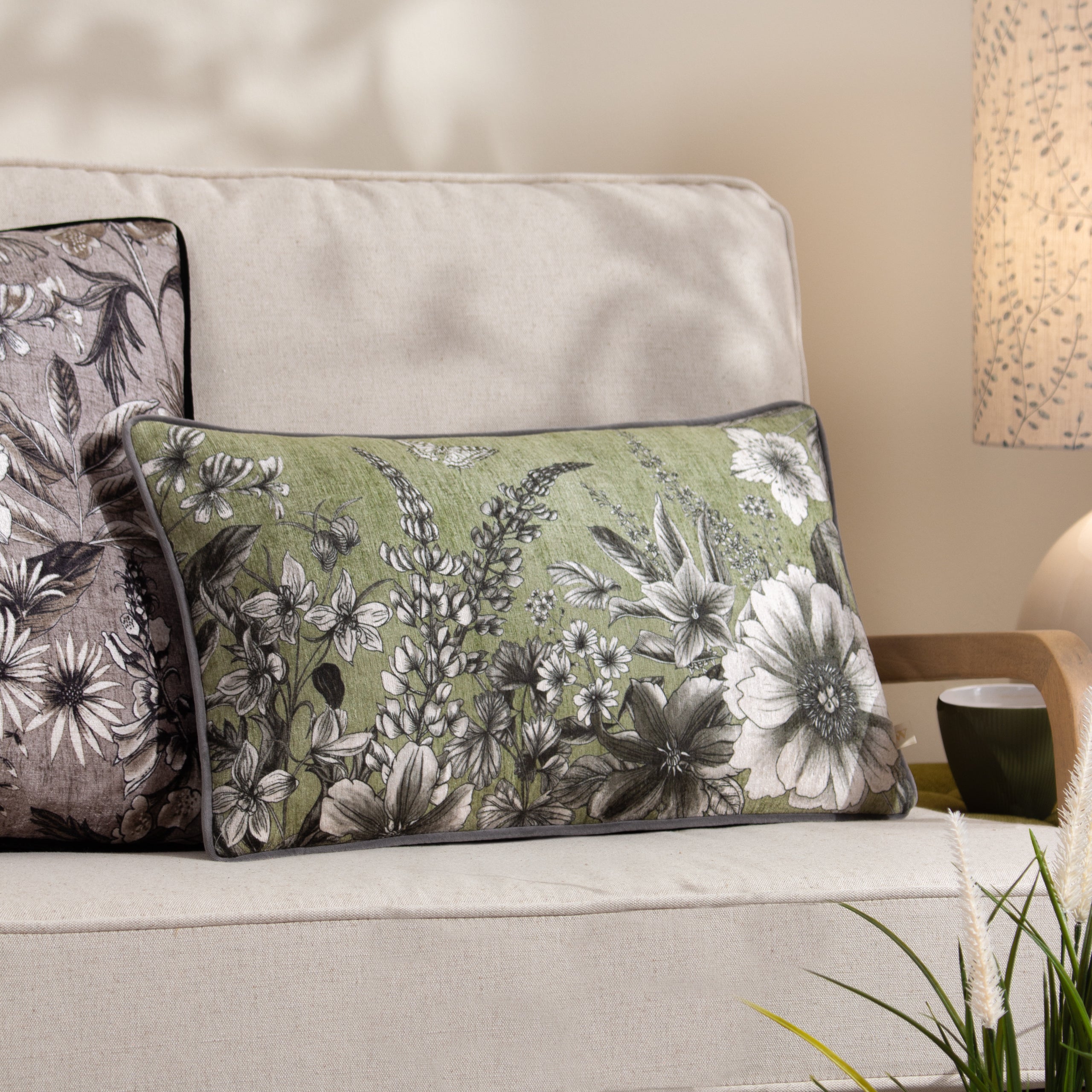 Harlington Gardenia Floral Piped Cushion