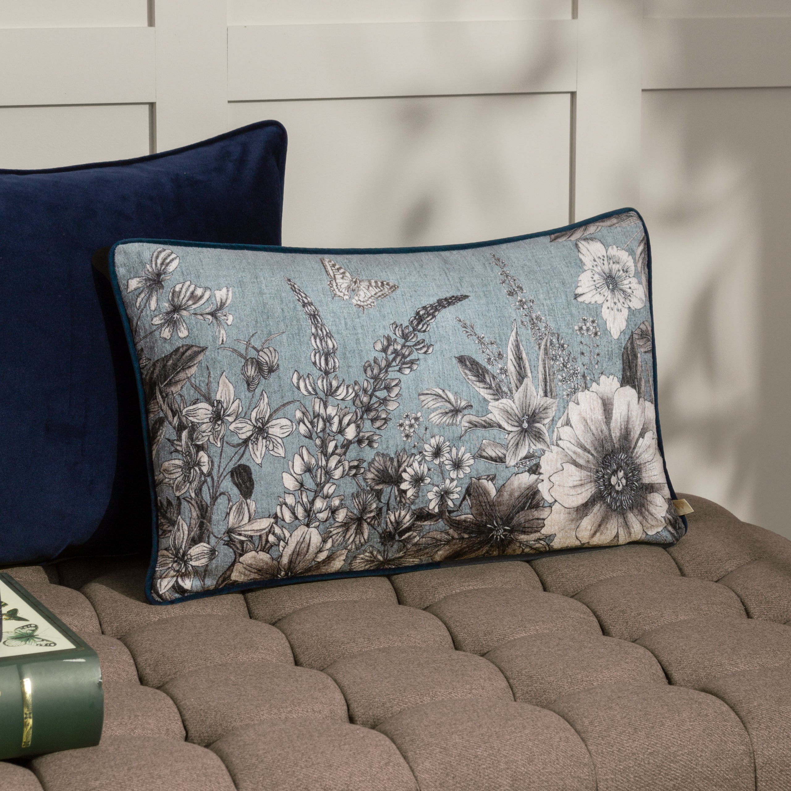 Harlington Gardenia Floral Piped Cushion