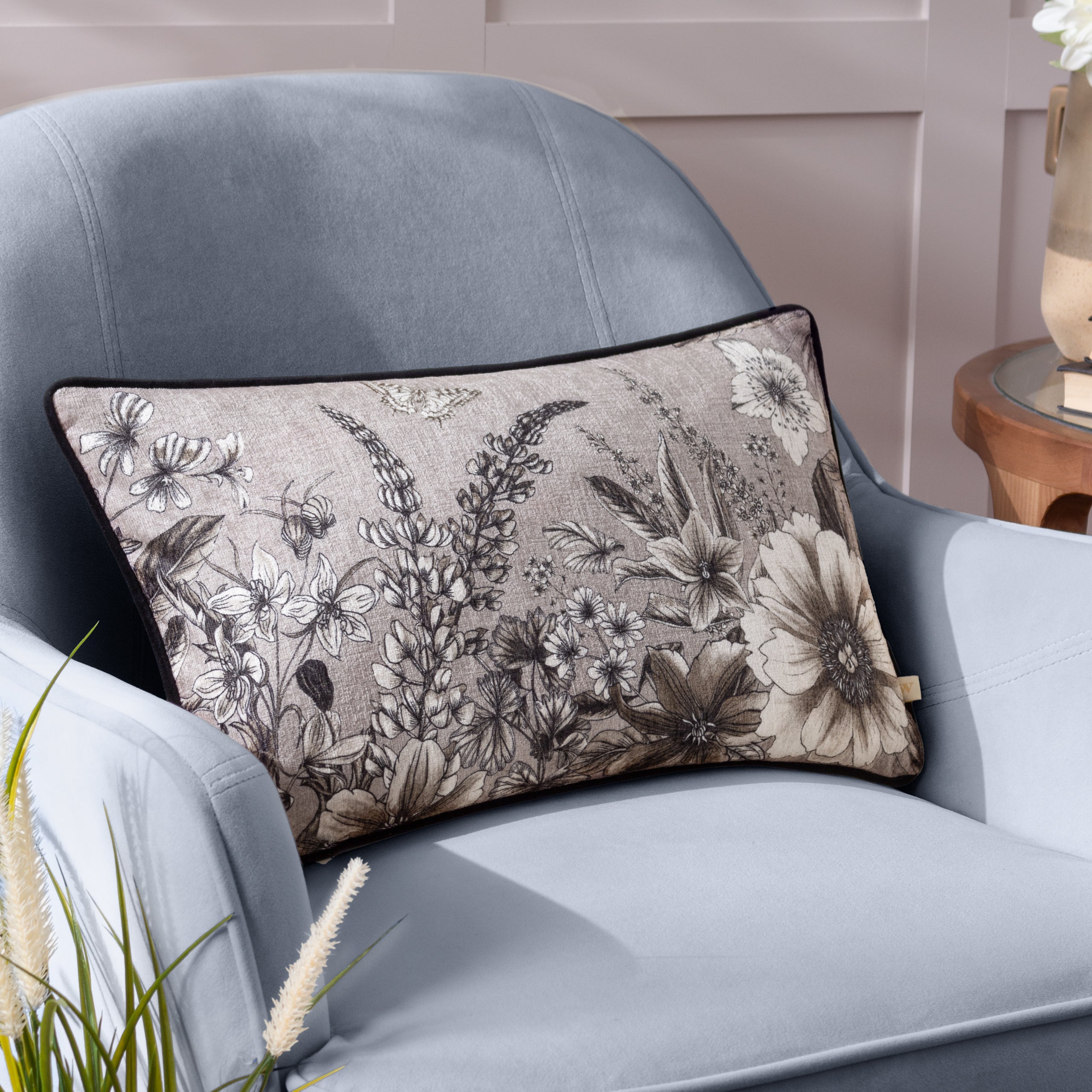 Harlington Gardenia Floral Piped Cushion