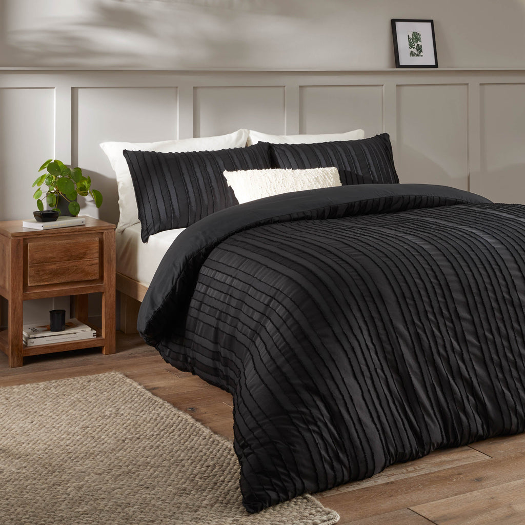 Harrison Stripe Tufted Soft Touch Duvet Cover Set