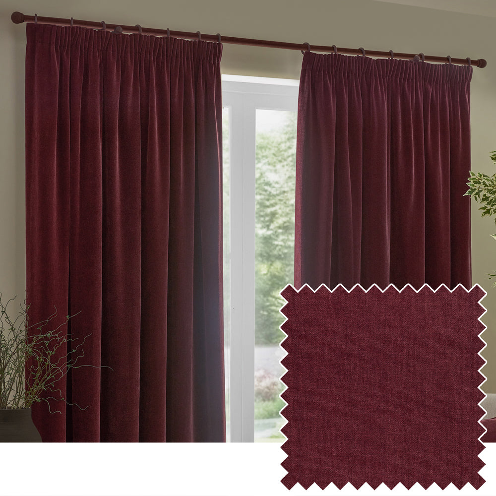 Heavy Chenille Velvet Room Darkening Pencil Pleat Curtains