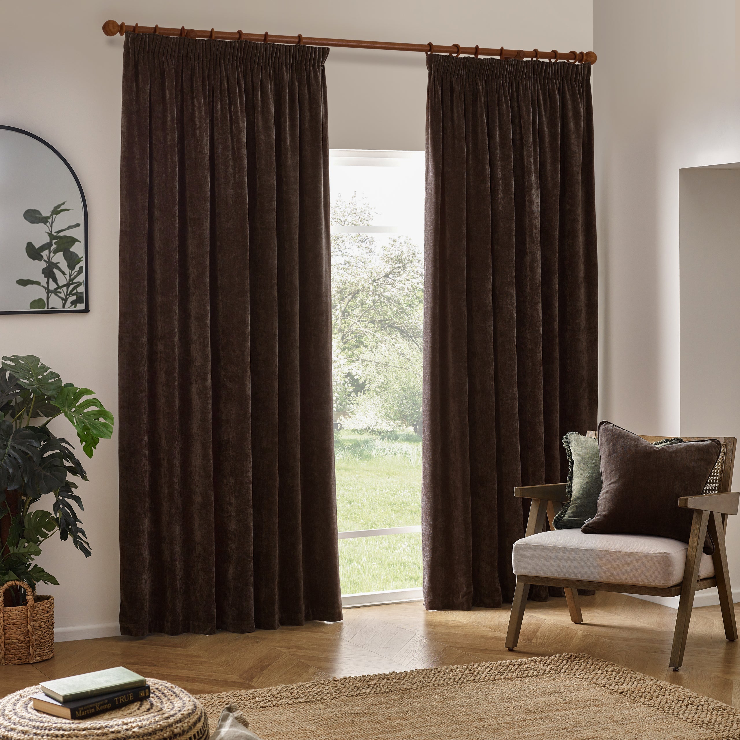 Heavy Chenille Velvet Room Darkening Pencil Pleat Curtains