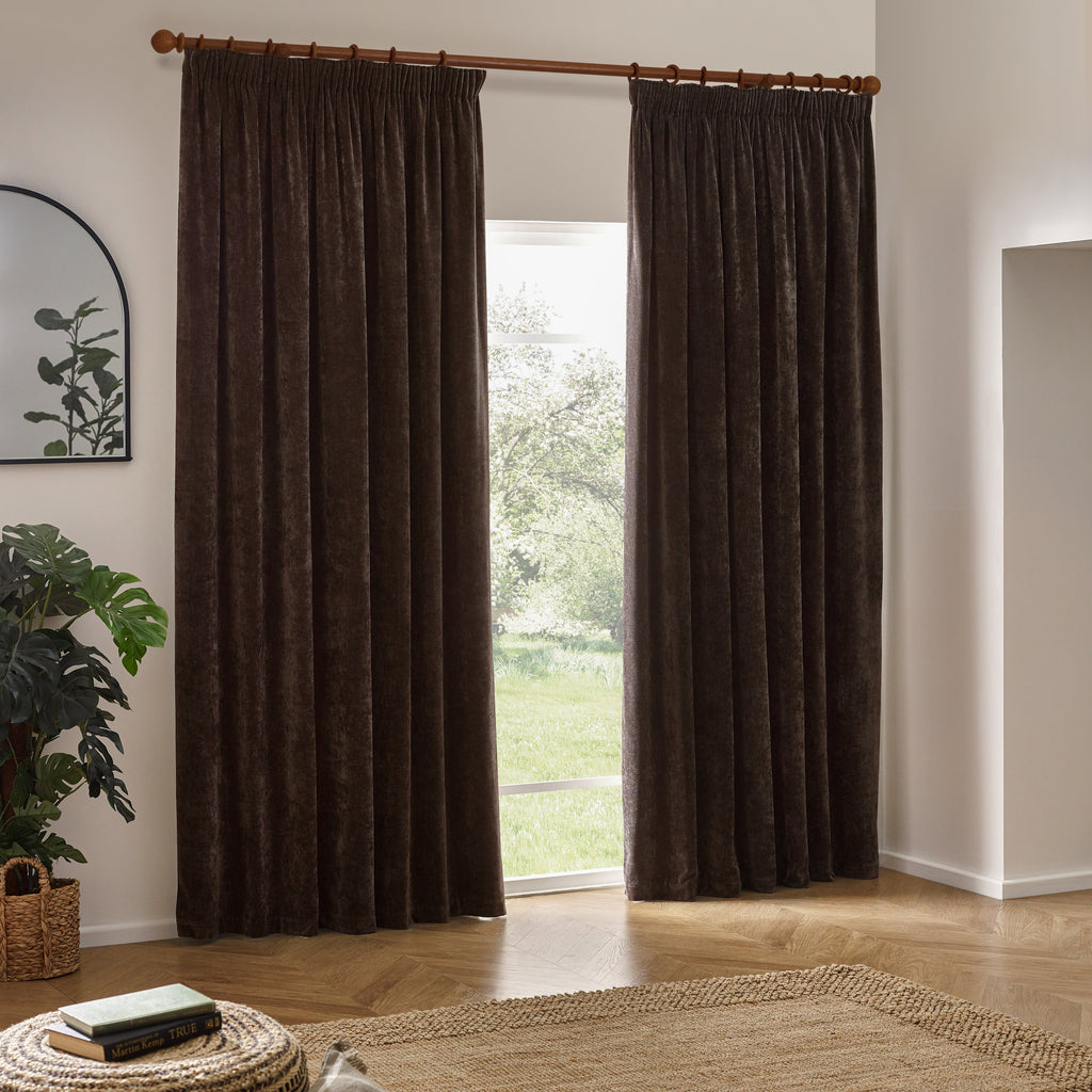 Heavy Chenille Velvet Room Darkening Pencil Pleat Curtains