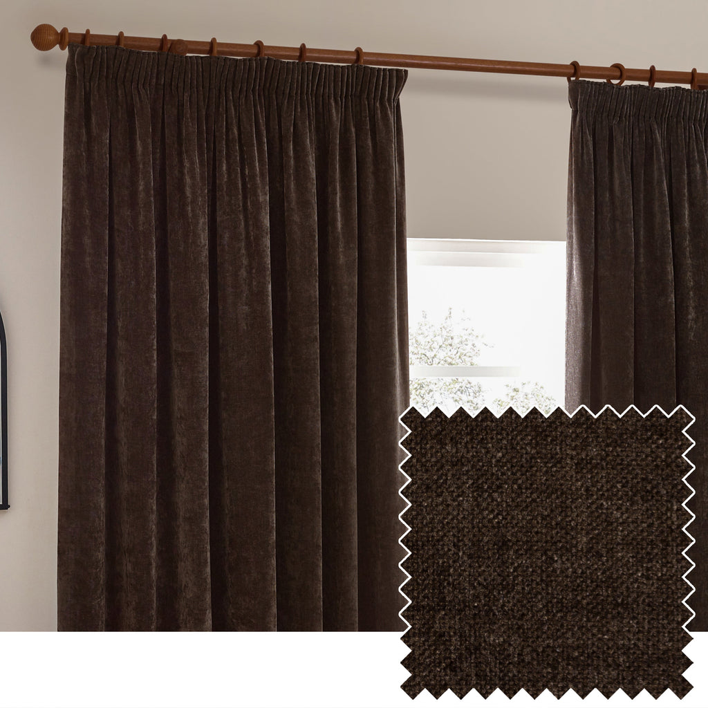 Heavy Chenille Velvet Room Darkening Pencil Pleat Curtains