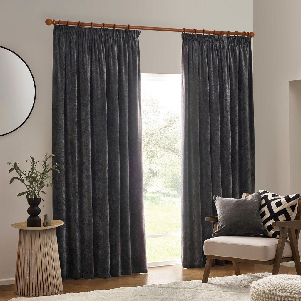 Heavy Chenille Velvet Room Darkening Pencil Pleat Curtains
