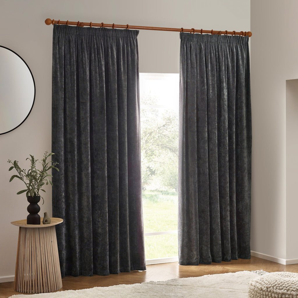 Heavy Chenille Velvet Room Darkening Pencil Pleat Curtains