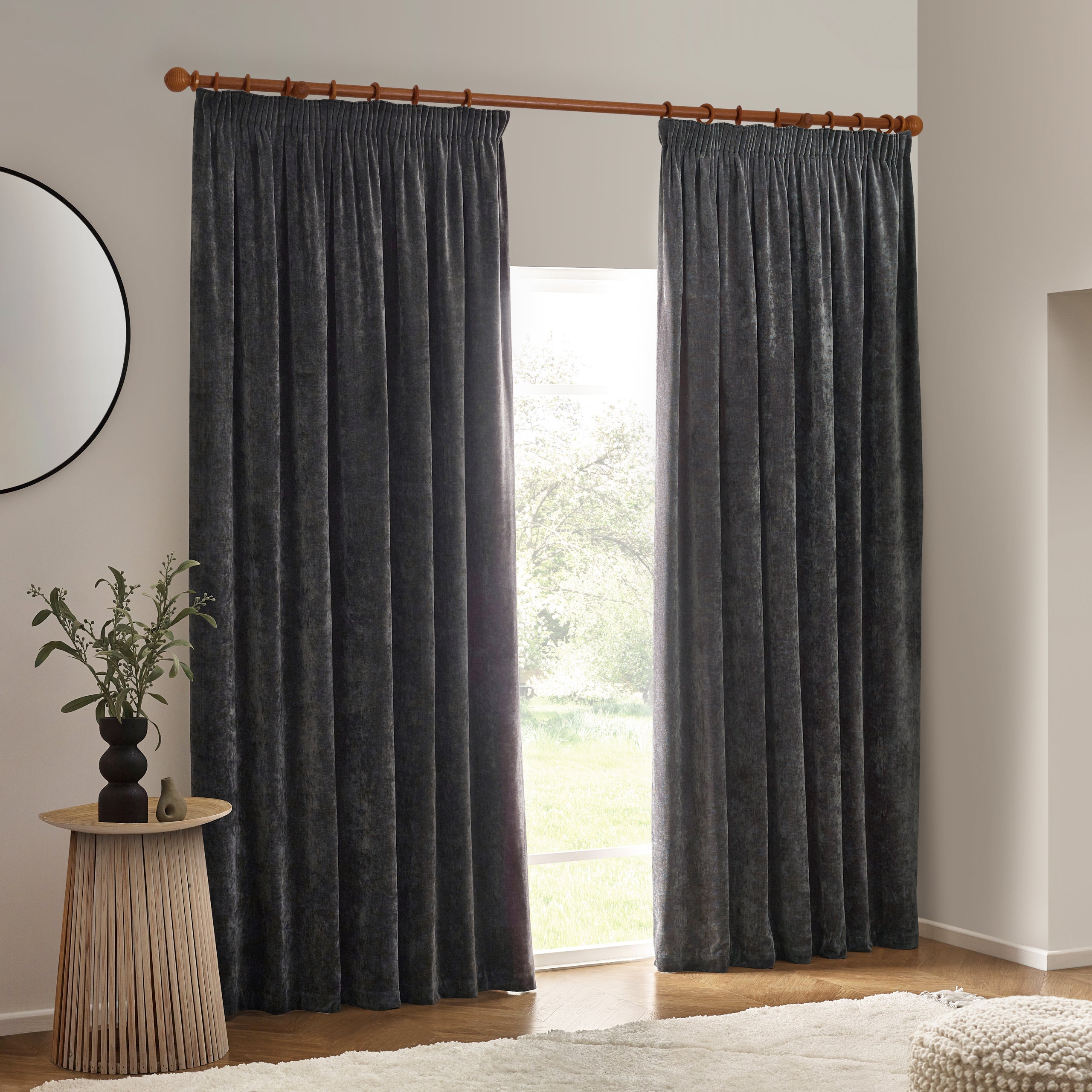 Heavy Chenille Velvet Room Darkening Pencil Pleat Curtains