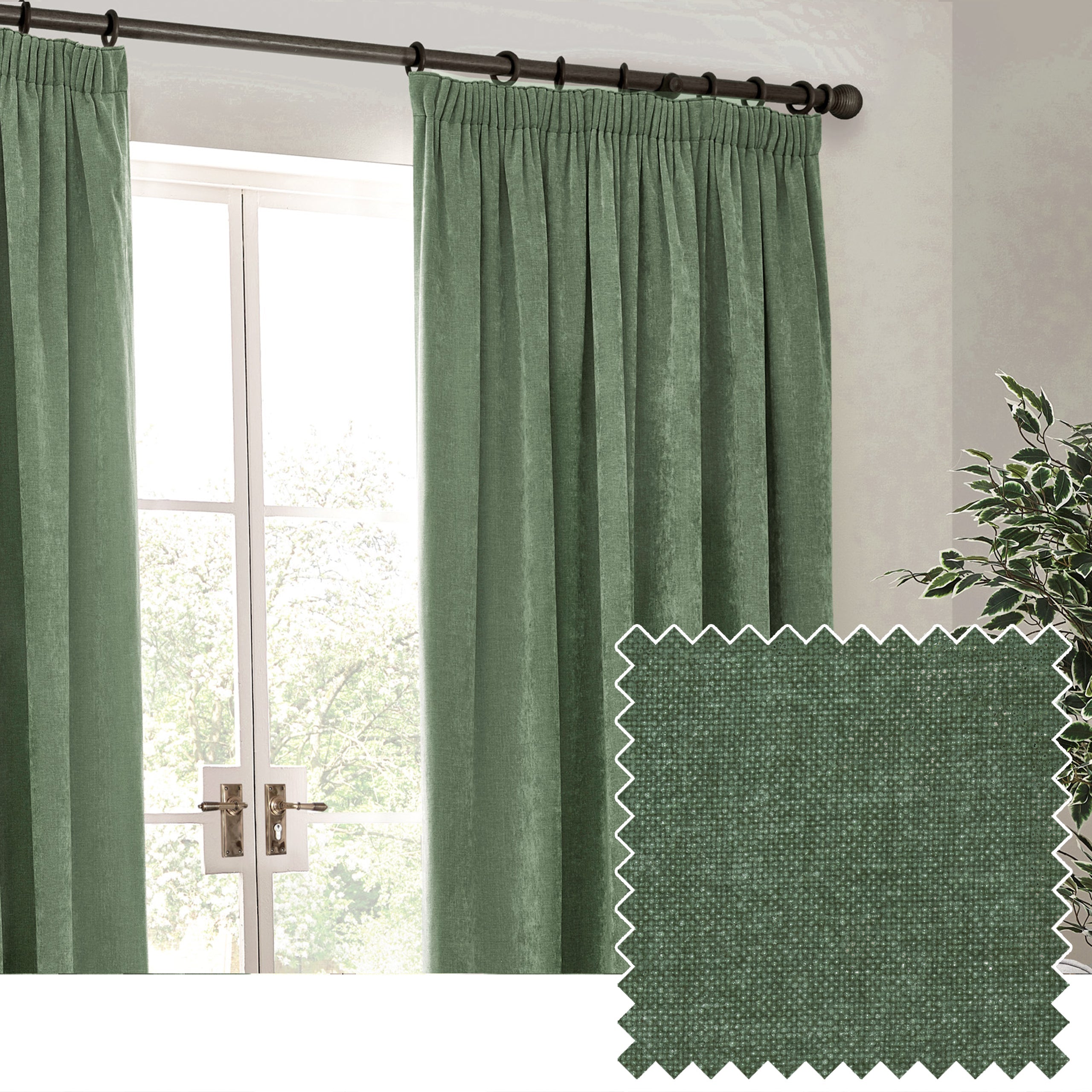 Heavy Chenille Velvet Room Darkening Pencil Pleat Curtains