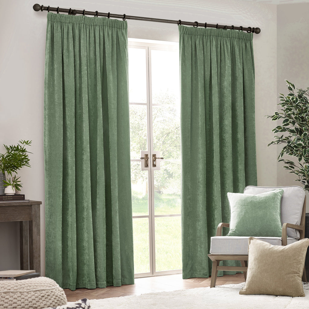 Heavy Chenille Velvet Room Darkening Pencil Pleat Curtains