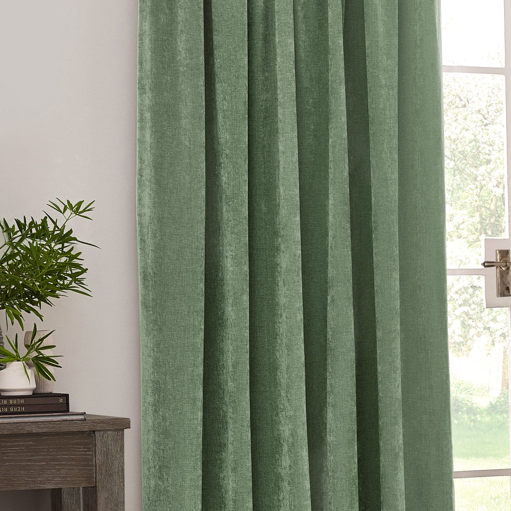 Heavy Chenille Velvet Room Darkening Pencil Pleat Curtains