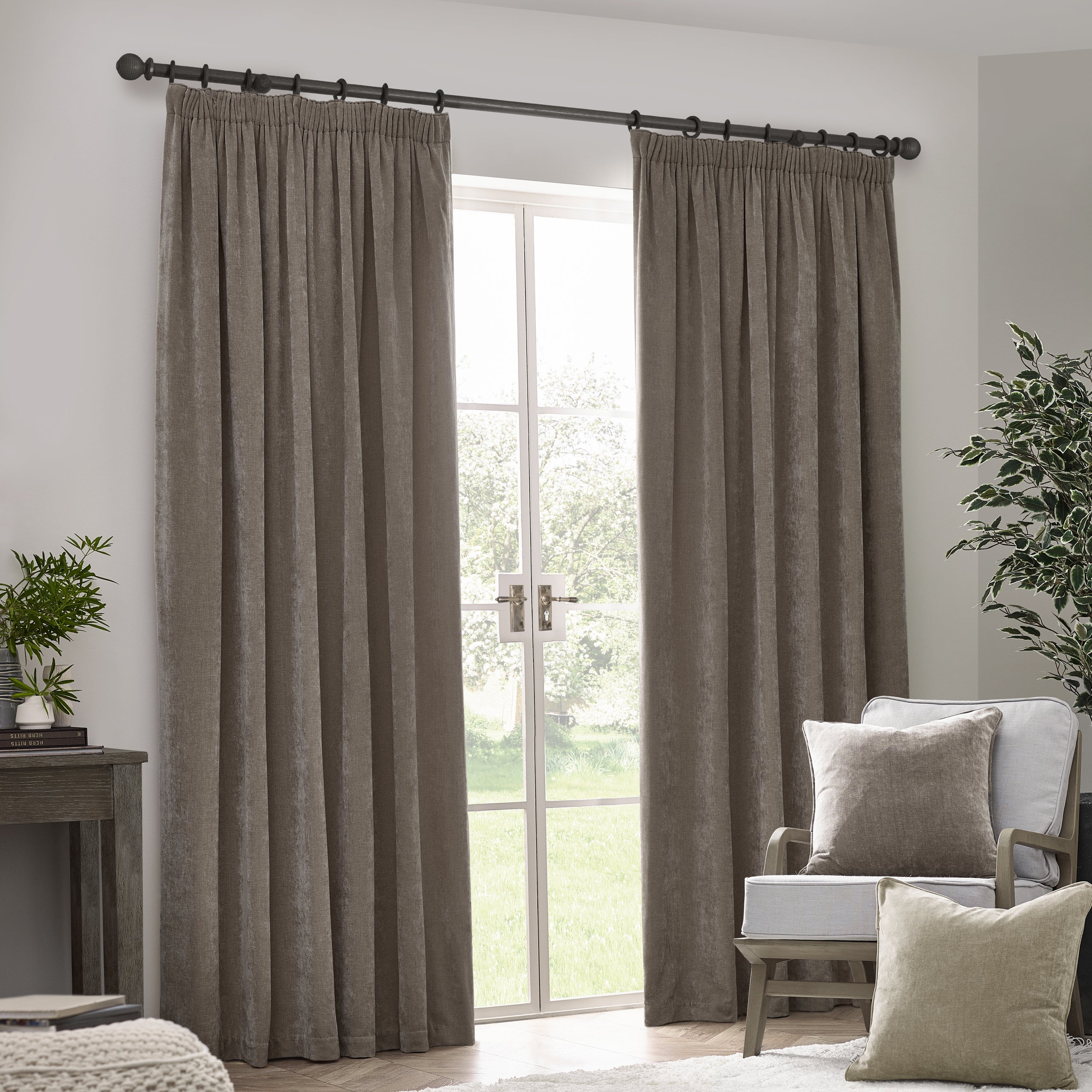 Heavy Chenille Velvet Room Darkening Pencil Pleat Curtains