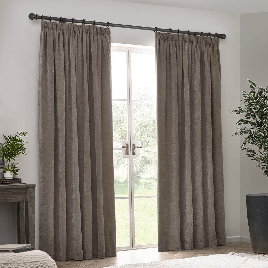 Heavy Chenille Velvet Room Darkening Pencil Pleat Curtains
