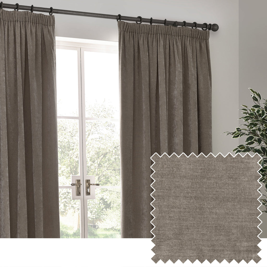 Heavy Chenille Velvet Room Darkening Pencil Pleat Curtains