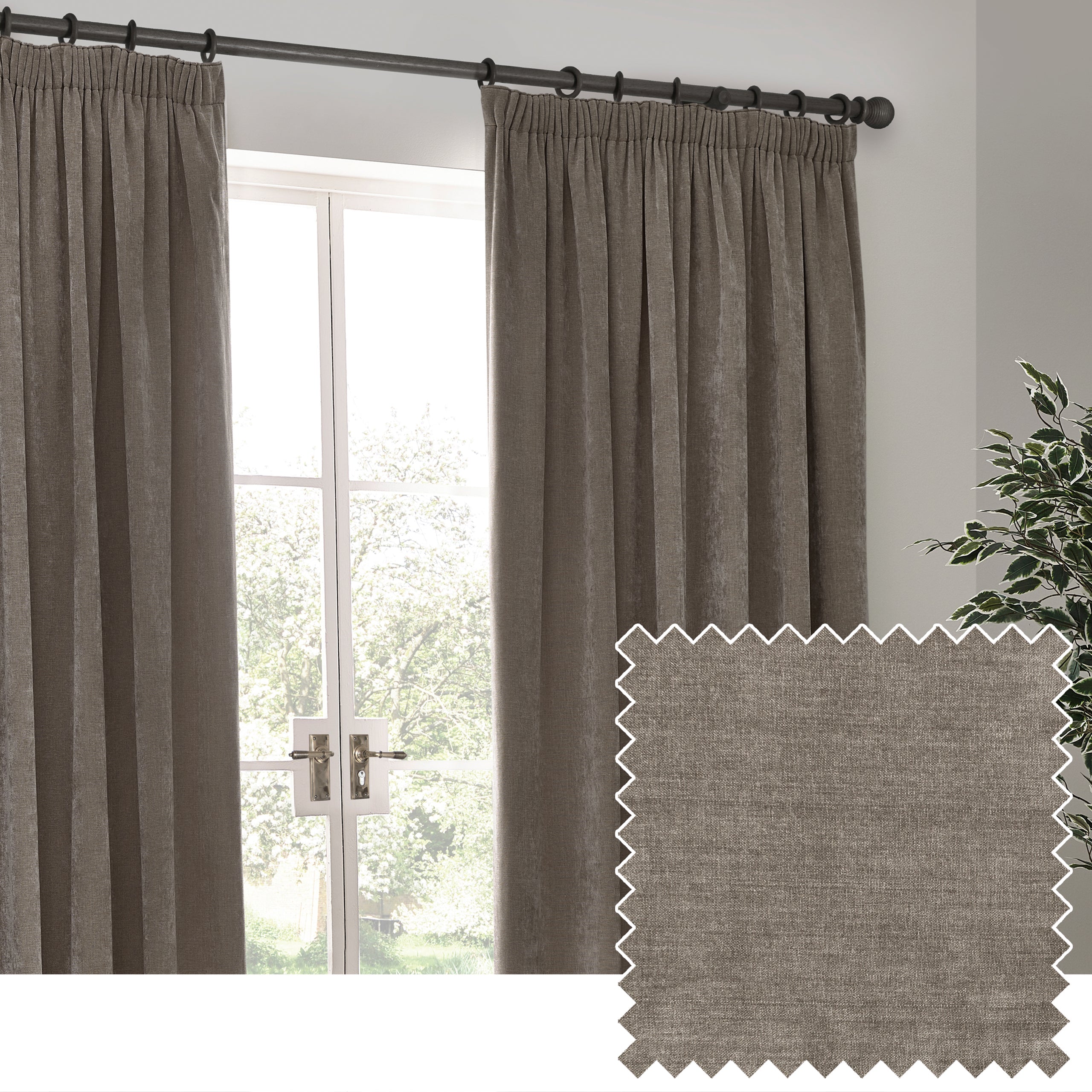 Heavy Chenille Velvet Room Darkening Pencil Pleat Curtains