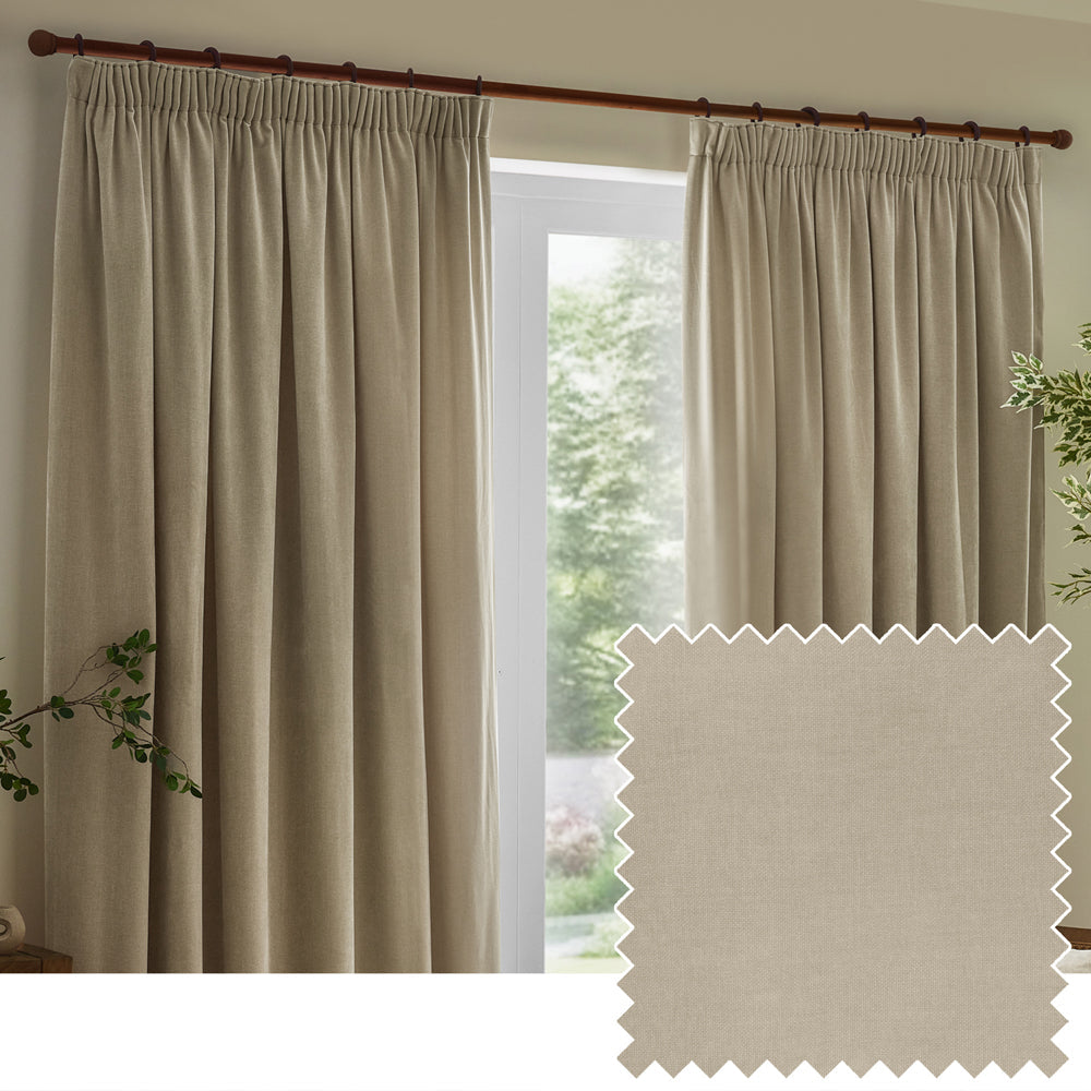 Heavy Chenille Velvet Room Darkening Pencil Pleat Curtains