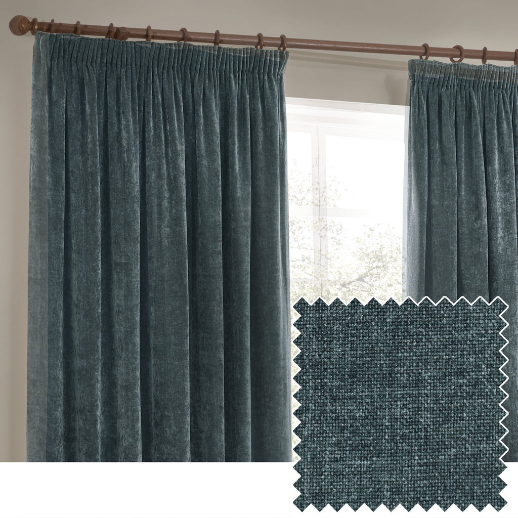 Heavy Chenille Velvet Room Darkening Pencil Pleat Curtains