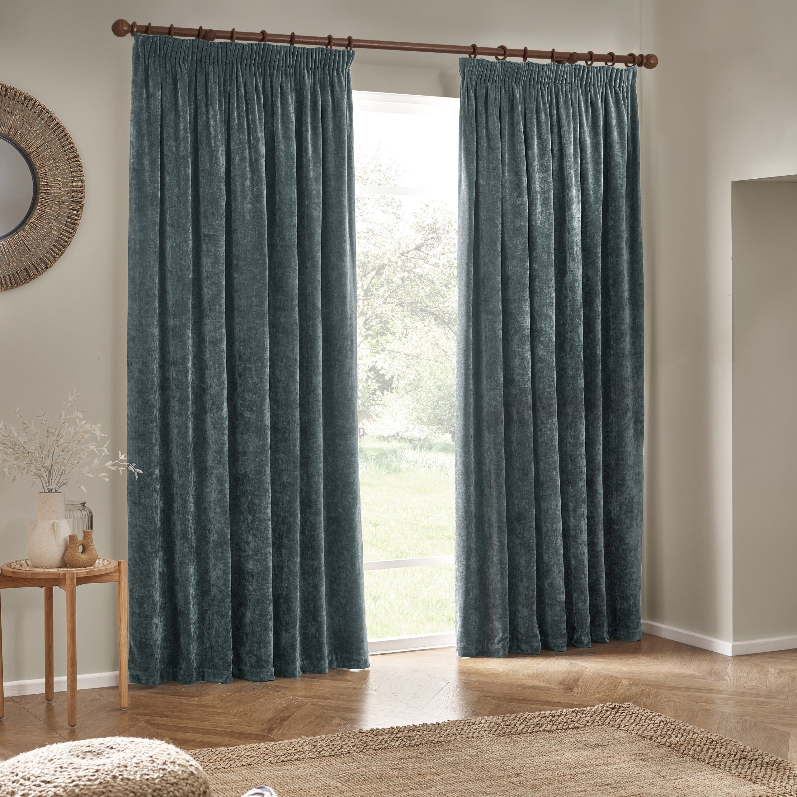 Heavy Chenille Velvet Room Darkening Pencil Pleat Curtains