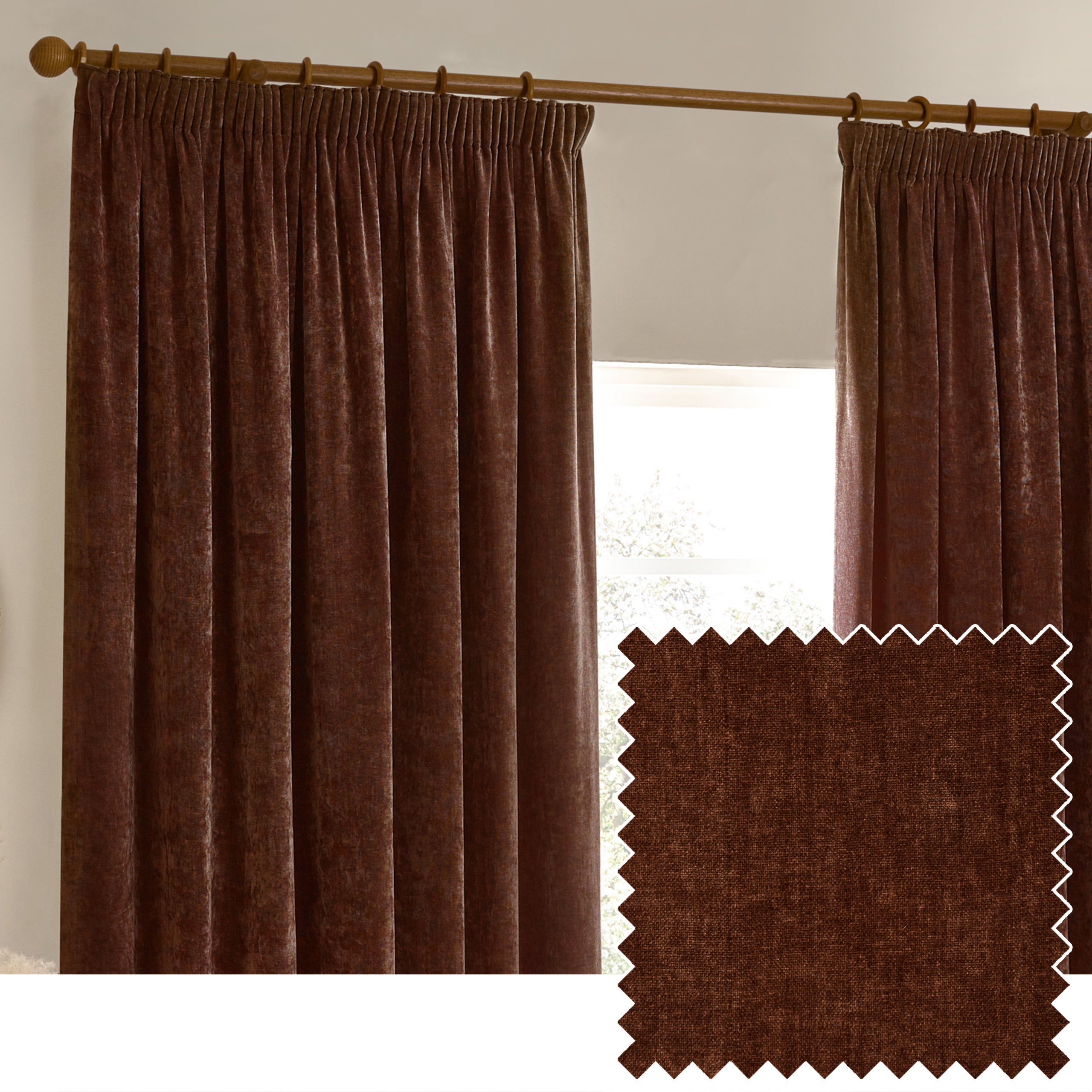 Heavy Chenille Velvet Room Darkening Pencil Pleat Curtains