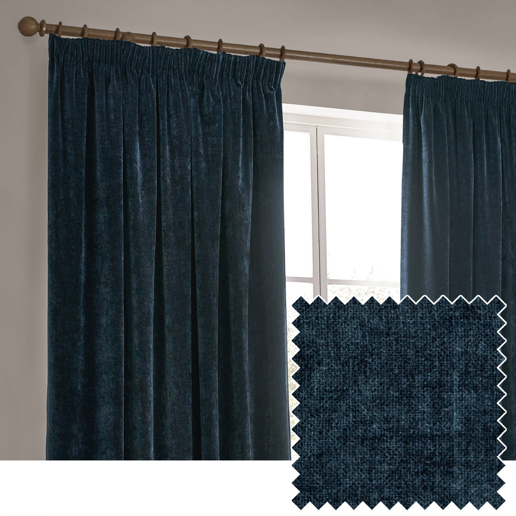 Heavy Chenille Velvet Room Darkening Pencil Pleat Curtains