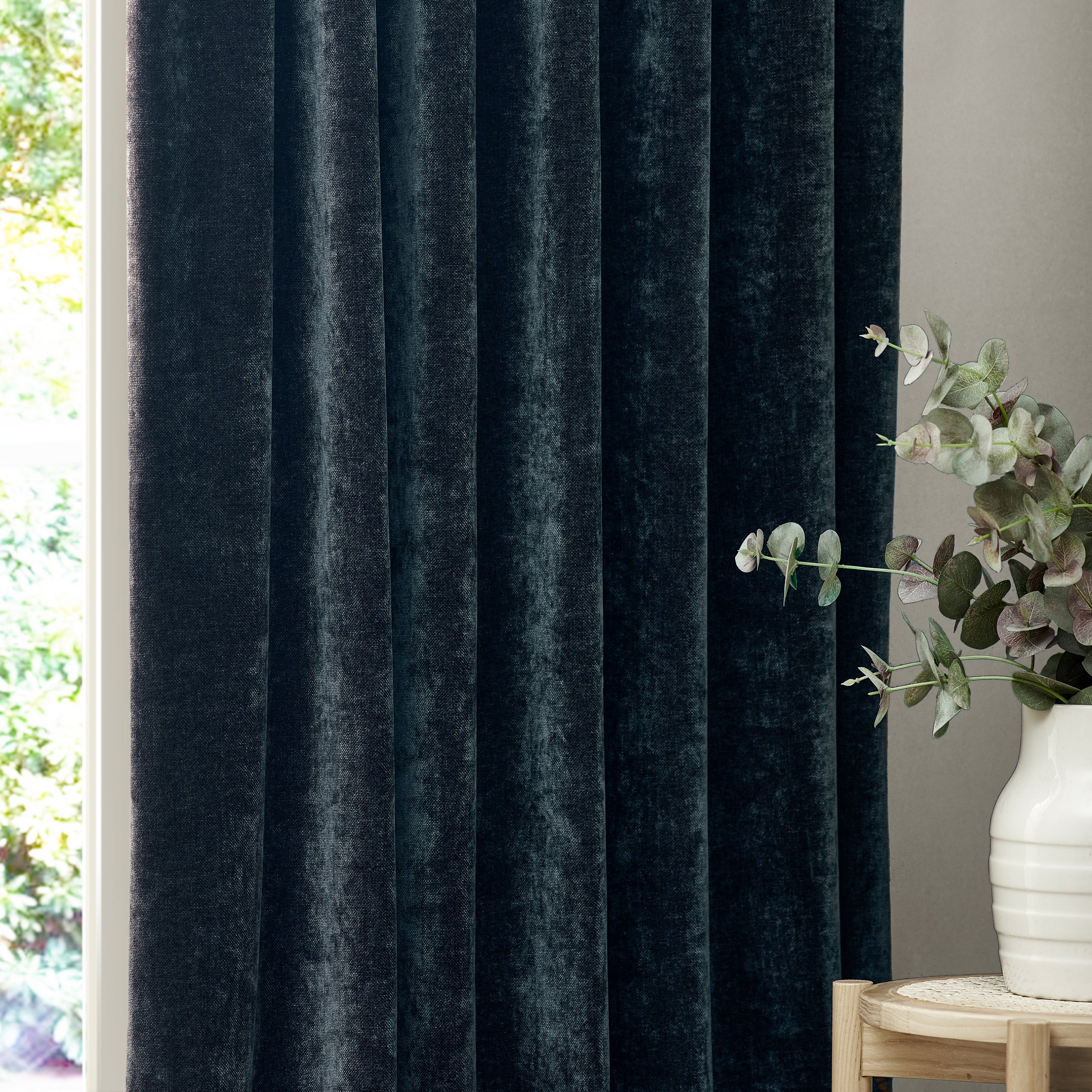 Heavy Chenille Velvet Room Darkening Pencil Pleat Curtains