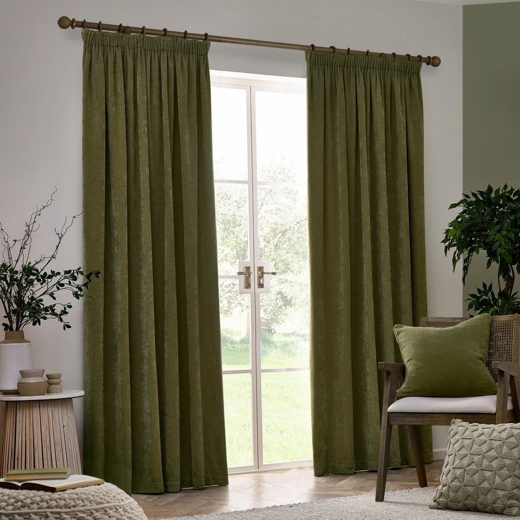 Heavy Chenille Velvet Room Darkening Pencil Pleat Curtains
