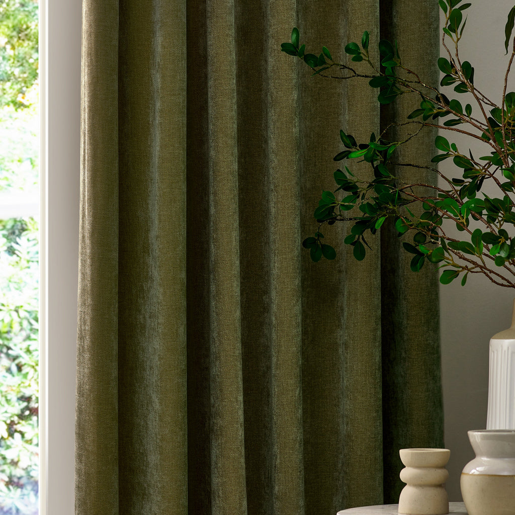 Heavy Chenille Velvet Room Darkening Pencil Pleat Curtains