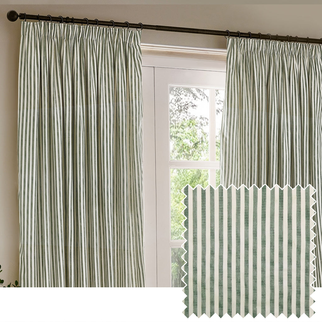 Hebden Striped 100% Cotton Lined Pencil Pleat Curtains