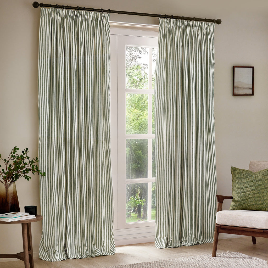 Hebden Striped 100% Cotton Lined Pencil Pleat Curtains