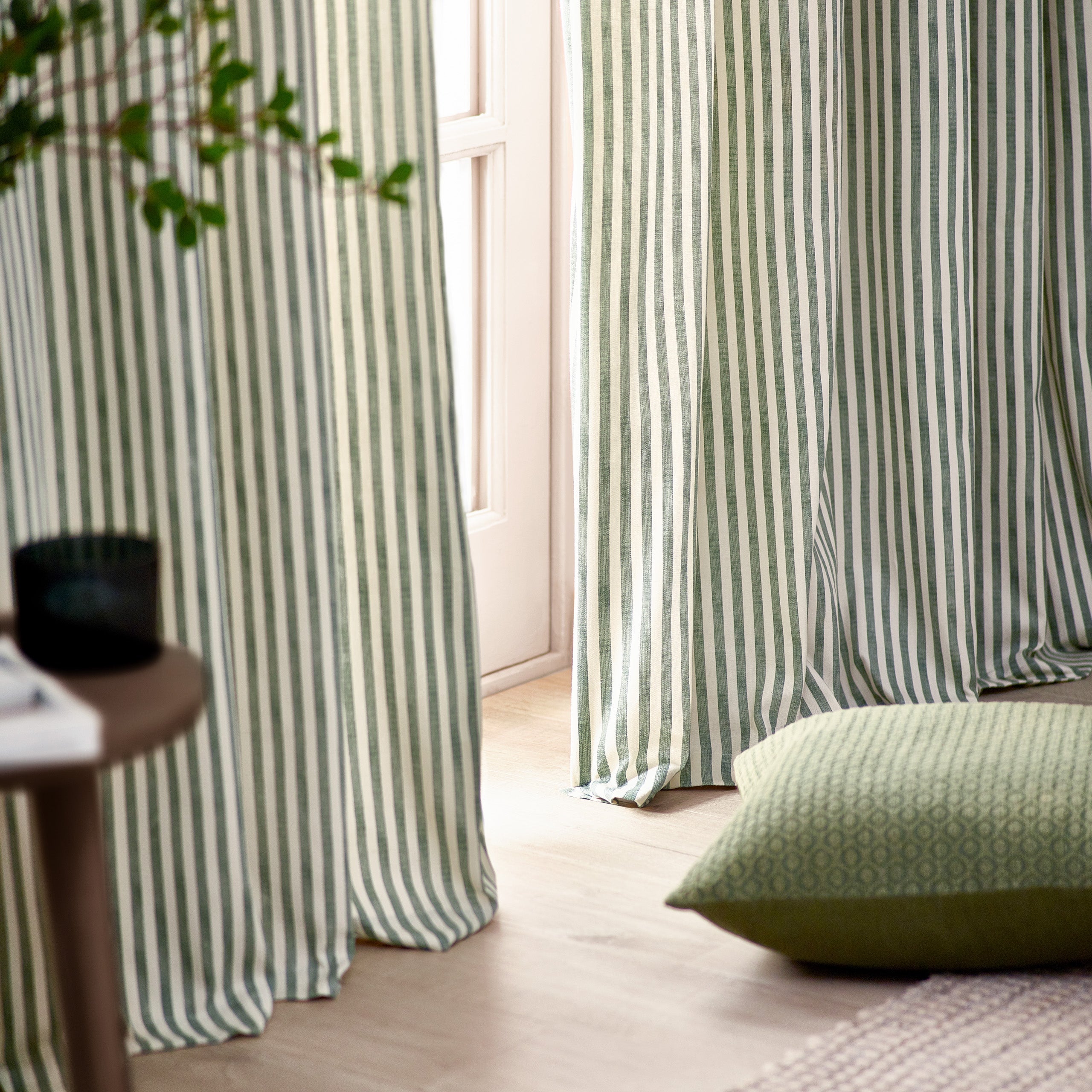 Hebden Striped 100% Cotton Lined Pencil Pleat Curtains