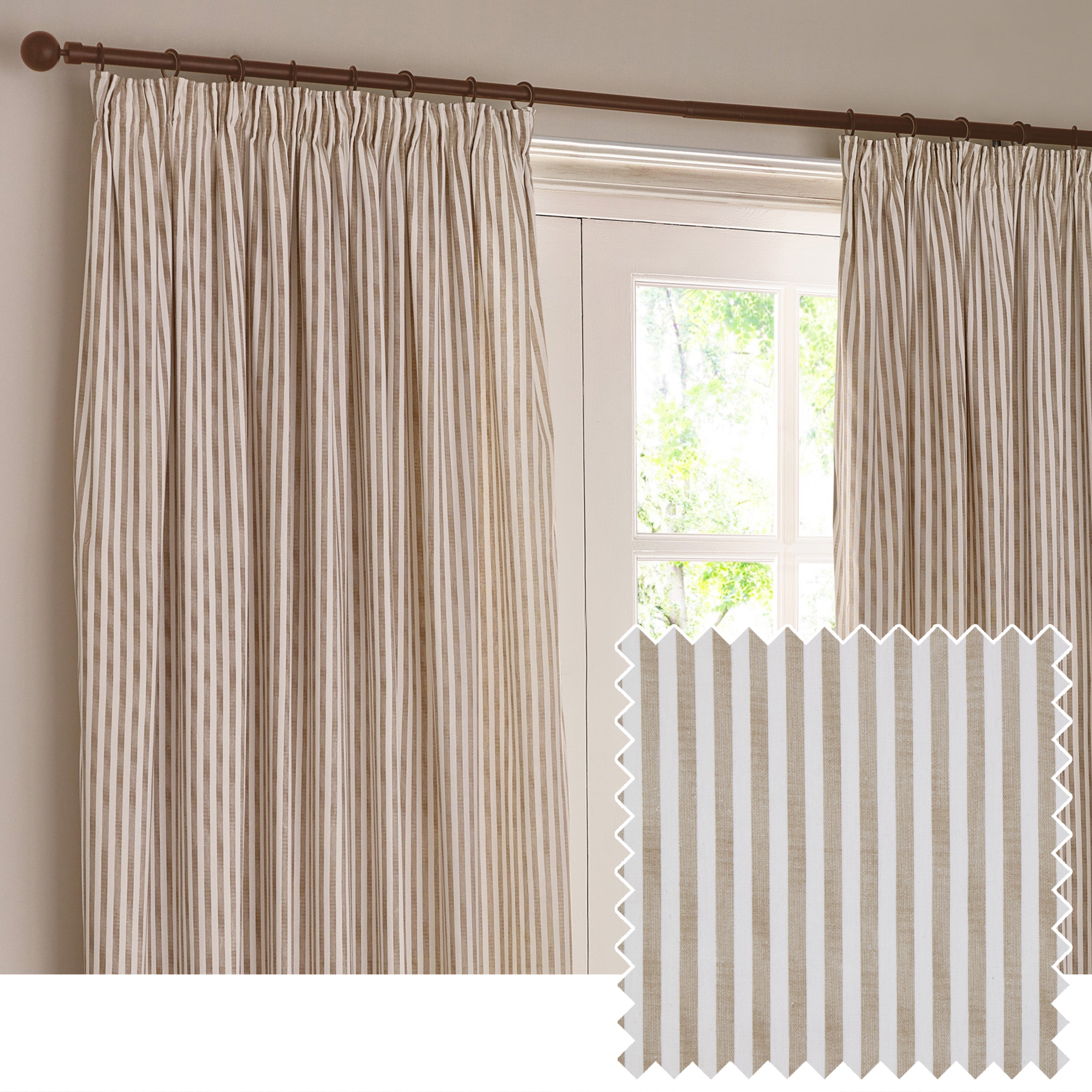 Hebden Striped 100% Cotton Lined Pencil Pleat Curtains