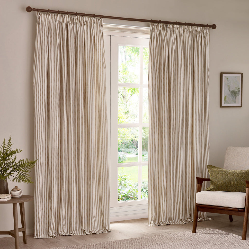 Hebden Striped 100% Cotton Lined Pencil Pleat Curtains