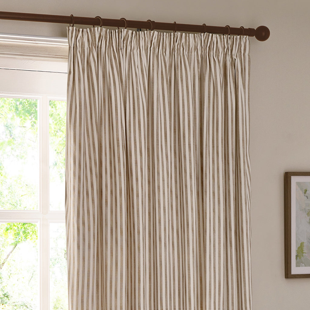 Hebden Striped 100% Cotton Lined Pencil Pleat Curtains