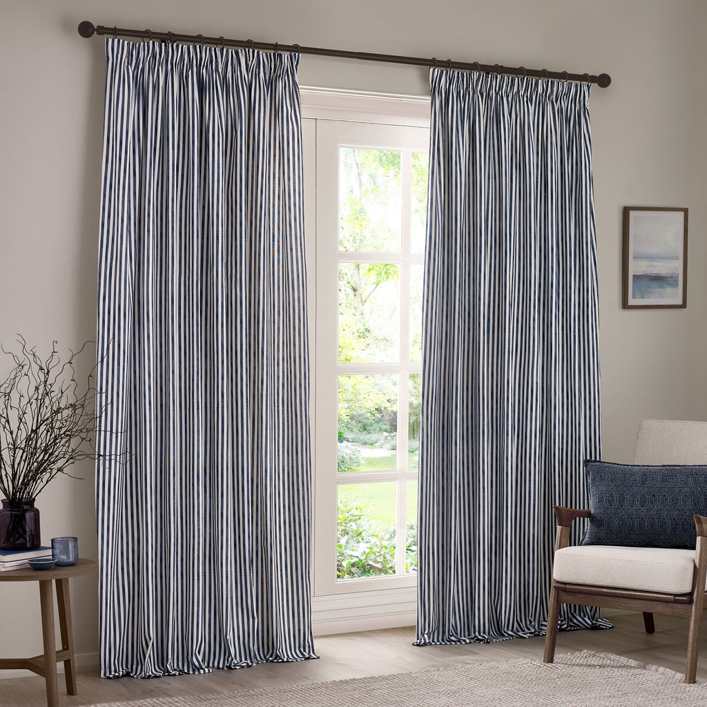 Hebden Striped 100% Cotton Lined Pencil Pleat Curtains
