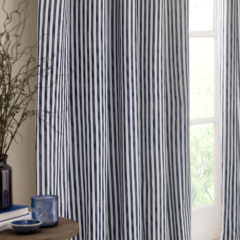 Hebden Striped 100% Cotton Lined Pencil Pleat Curtains