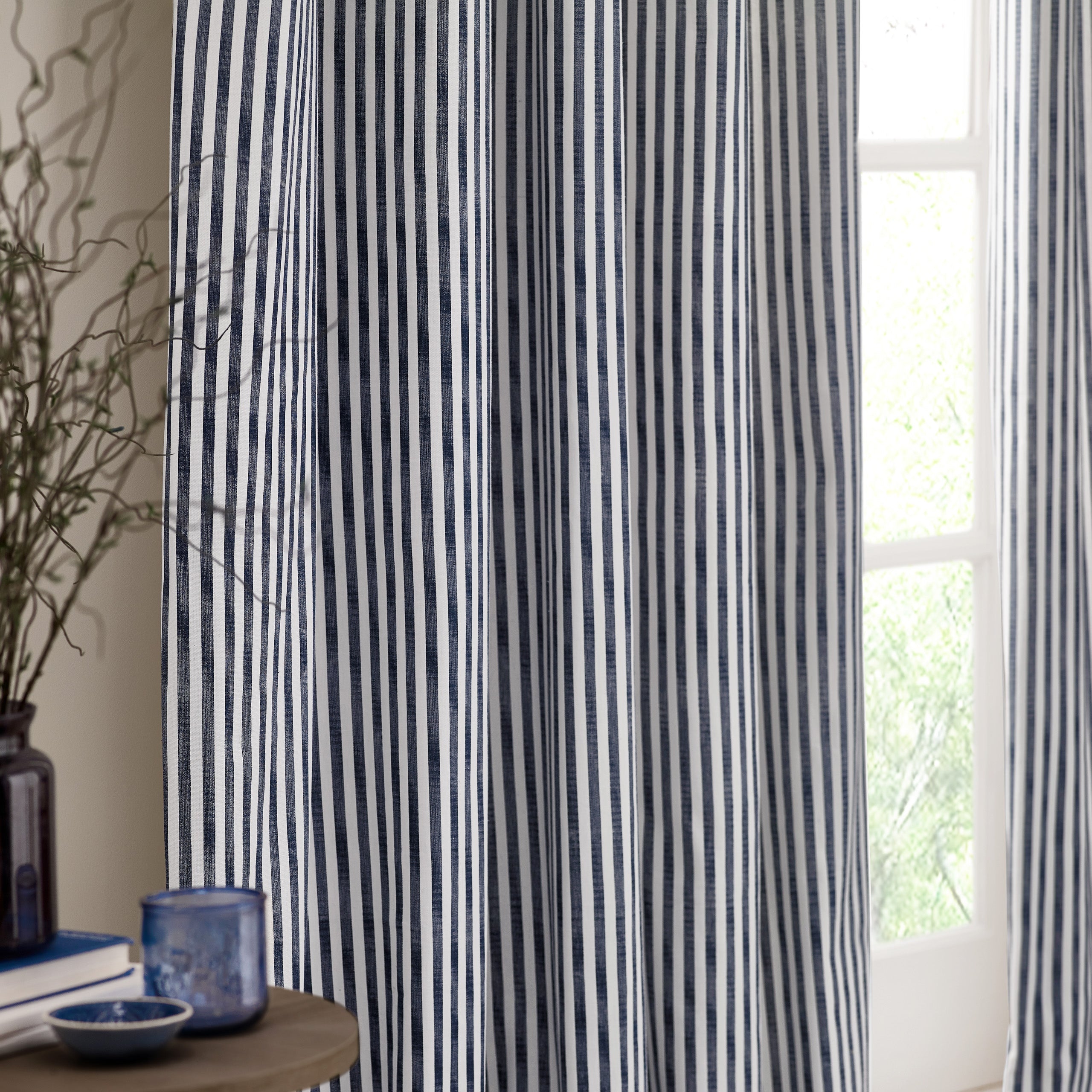 Hebden Striped 100% Cotton Lined Pencil Pleat Curtains