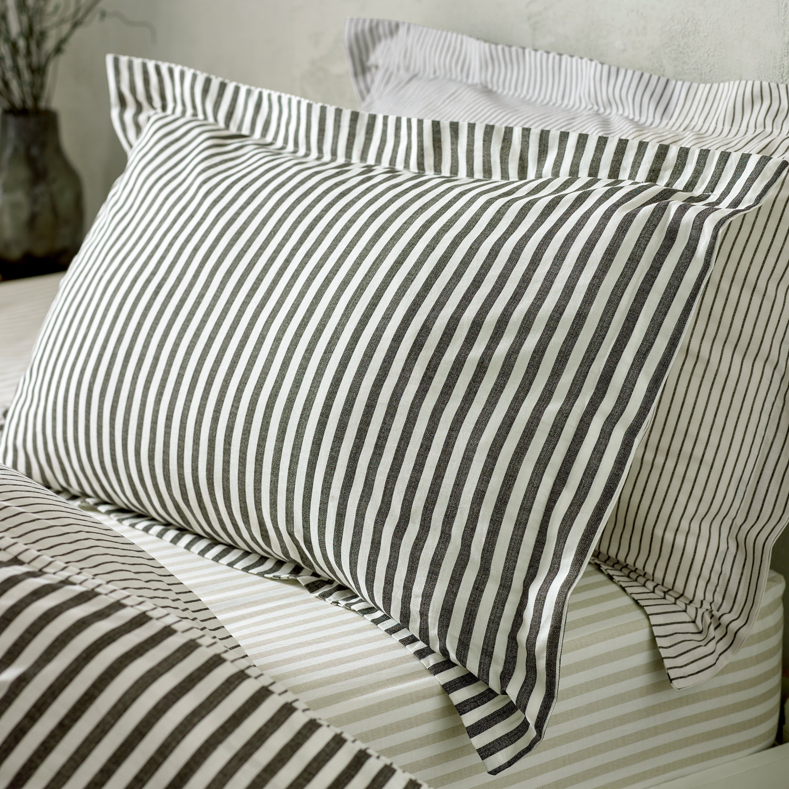 Hebden Mélange Stripe 100% Cotton Pillowcase Pair
