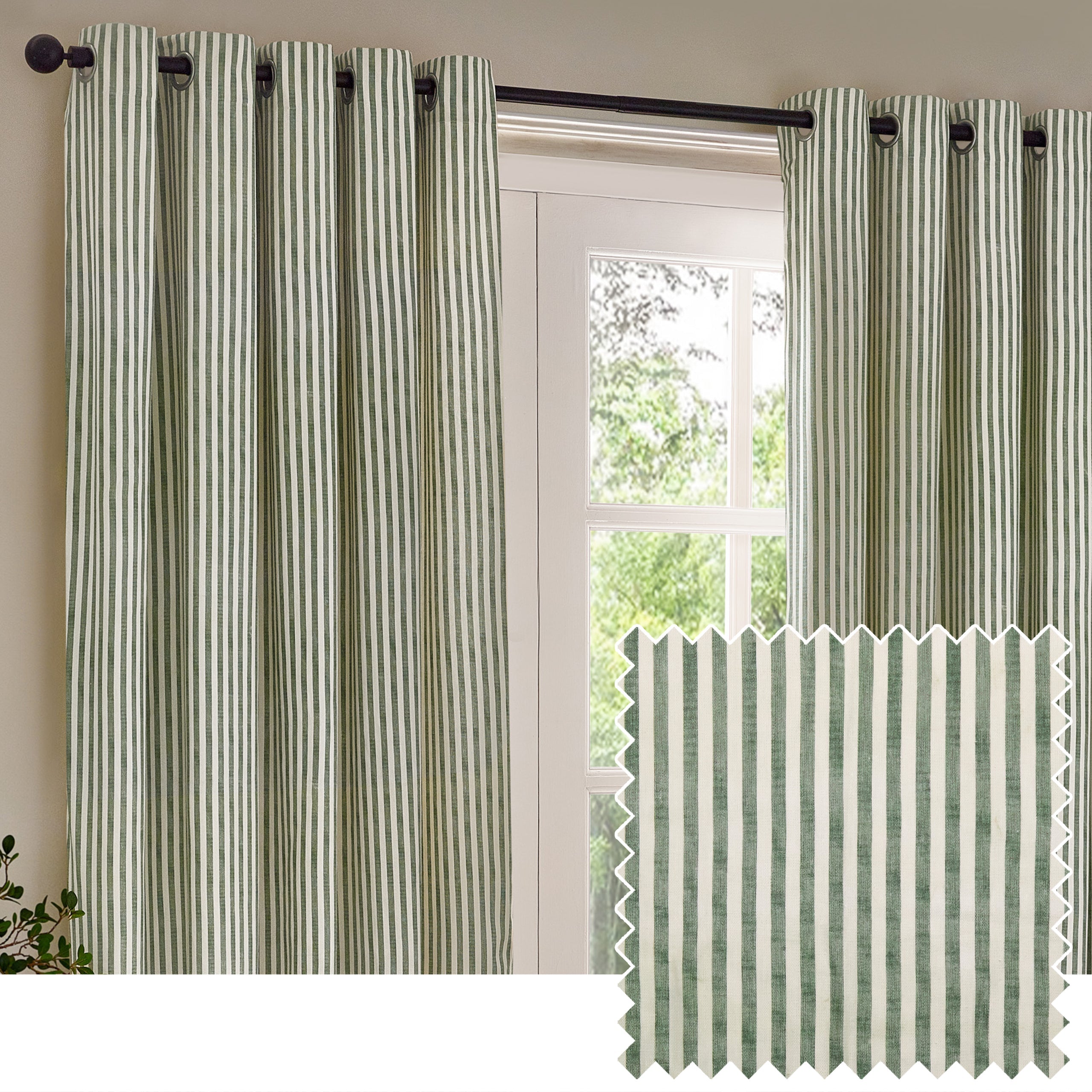 Hebden Striped 100% Cotton Lined Eyelet Curtains