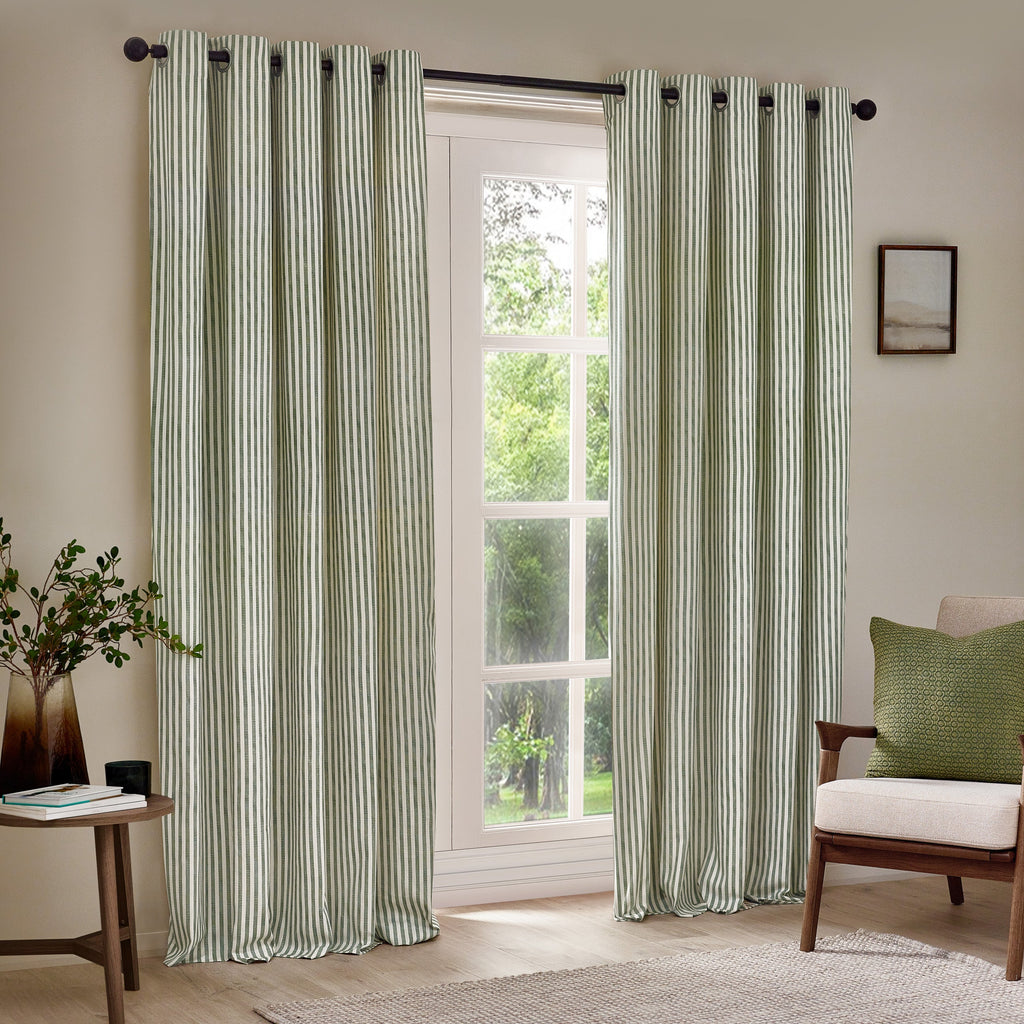 Hebden Striped 100% Cotton Lined Eyelet Curtains