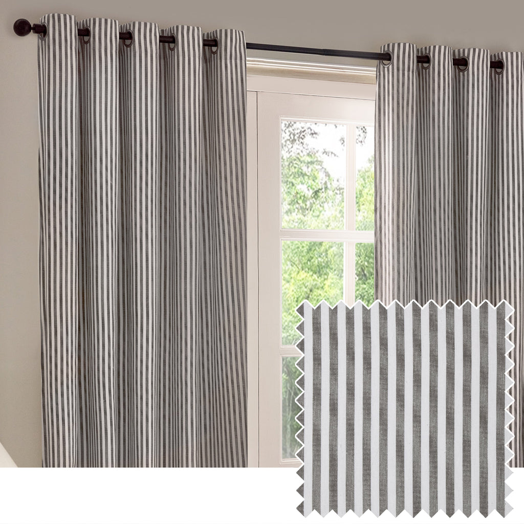Hebden Striped 100% Cotton Lined Eyelet Curtains