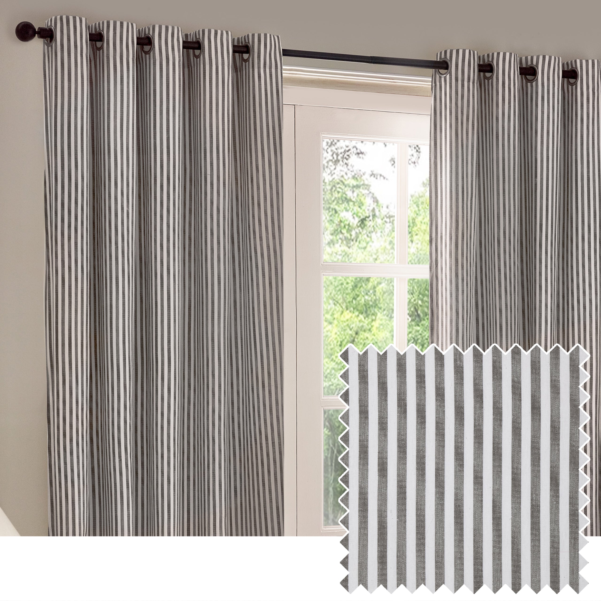Hebden Striped 100% Cotton Lined Eyelet Curtains